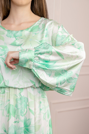 Rochie satinata cu imprimeuri florale verzi [1]