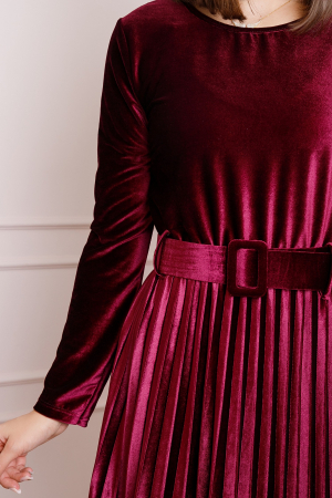 Rochie Selena eleganta din catifea grena cu centura in talie [1]