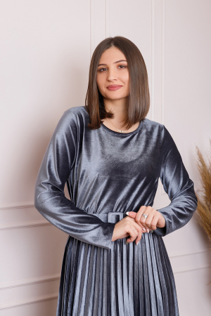 Rochie Selena eleganta din catifea gri cu centura in talie [2]