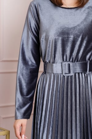 Rochie Selena eleganta din catifea gri cu centura in talie [1]