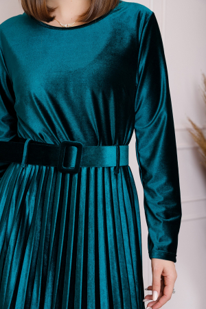 Rochie Selena eleganta din catifea verde cu centura in talie [1]