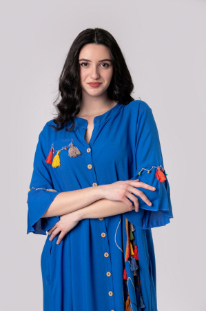 Rochie tip camasa albastra boho chic cu buzunare laterale [5]