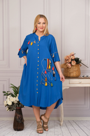 Rochie tip camasa albastra boho chic cu buzunare laterale [0]