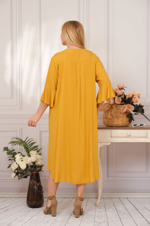 Rochie tip camasa galbena boho chic cu aplicatie pisica [3]