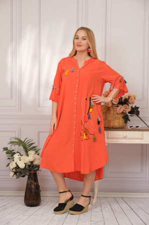 Rochie tip camasa orange boho chic cu buzunare laterale [1]