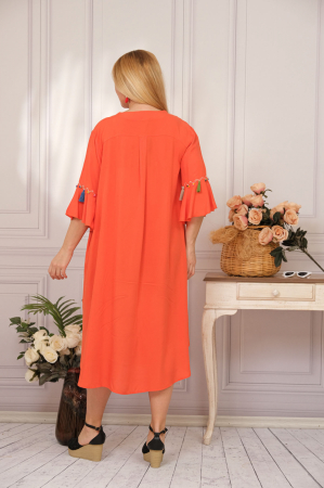 Rochie tip camasa orange boho chic cu buzunare laterale [3]