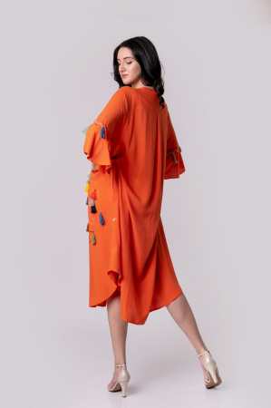 Rochie tip camasa orange boho chic cu buzunare laterale [8]