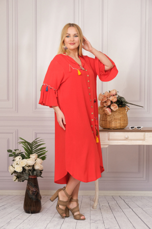 Rochie tip camasa rosie boho chic cu buzunare laterale [2]