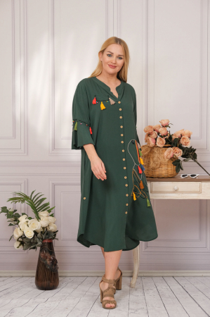 Rochie tip camasa verde boho chic cu buzunare laterale [2]