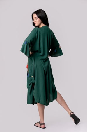 Rochie tip camasa verde boho chic cu buzunare laterale [7]
