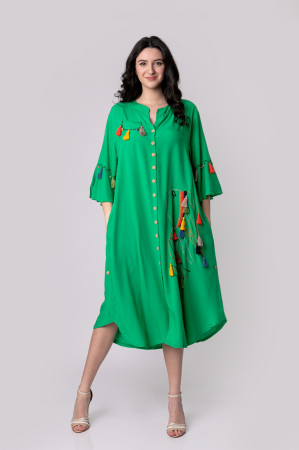 Rochie tip camasa verde smarald boho chic cu buzunare laterale [5]
