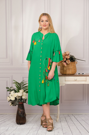 Rochie tip camasa verde smarald boho chic cu buzunare laterale [2]