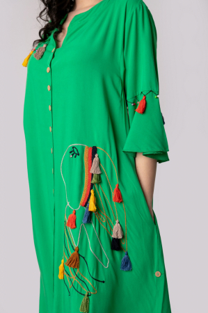 Rochie tip camasa verde smarald boho chic cu buzunare laterale [6]