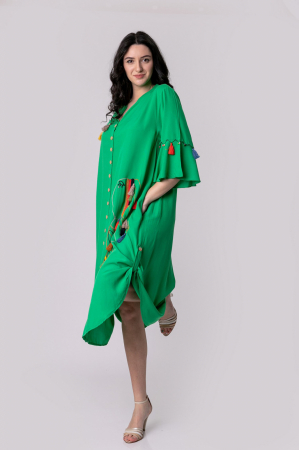 Rochie tip camasa verde smarald boho chic cu buzunare laterale [4]