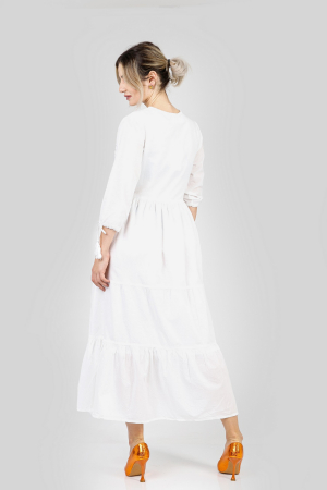 Rochie traditionala alba cu motiv floral alb Clara [2]