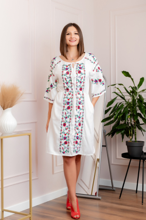Rochie traditionala alba cu motiv floral multicolor Gisela 02 [4]