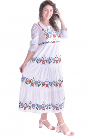 Rochie traditionala alba cu motiv floral multicolor Liana 01 [1]