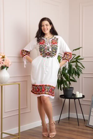 Rochie traditionala alba cu motiv floral multicolor Mihaela 02 [2]