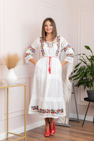 Rochie traditionala alba cu motiv floral multicolor Patricia [3]