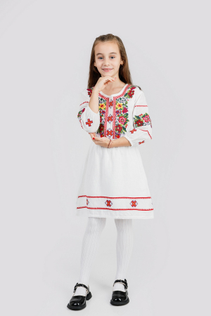 Rochie traditionala alba pentru fetite cu motiv floral multicolor Anais 01 [4]