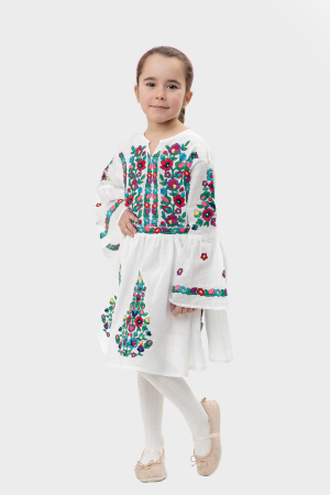 Rochie traditionala alba pentru fetite cu motiv floral multicolor Sabrina [3]