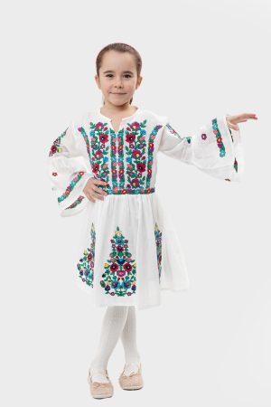 Rochie traditionala alba pentru fetite cu motiv floral multicolor Sabrina [0]