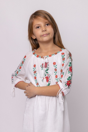 Rochie traditionala alba pentru fetite cu motiv floral rosu Ariana [1]
