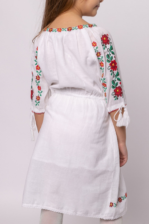 Rochie traditionala alba pentru fetite cu motiv floral rosu Ariana [3]