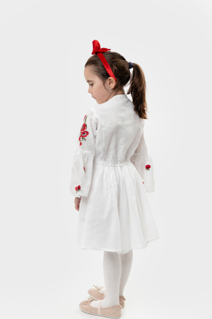 Rochie traditionala alba pentru fetite cu motiv floral rosu Iulia [2]