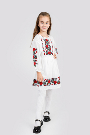 Rochie traditionala alba pentru fetite cu motiv floral rosu Maria [3]
