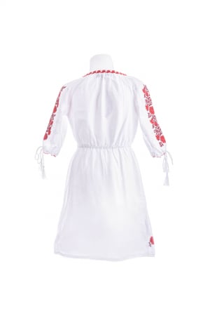 Rochie traditionala alba pentru fetite cu motiv floral rosu Medeea [2]