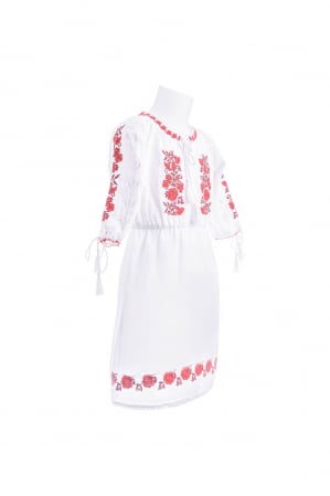 Rochie traditionala alba pentru fetite cu motiv floral rosu Medeea [1]