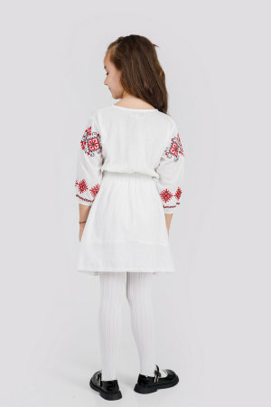 Rochie traditionala alba pentru fetite cu motiv geometric rosu Doris 02 [1]