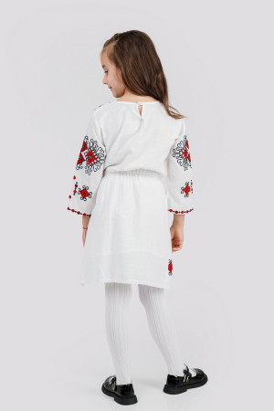 Rochie traditionala alba pentru fetite cu motiv geometric rosu Lorena [2]