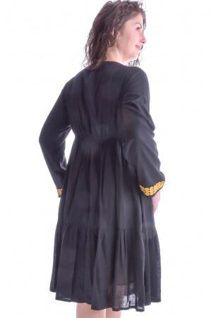 Rochie traditionala evazata neagra cu motiv floral galben Gloria [2]