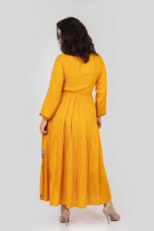 Rochie traditionala galbena cu motiv floral multicolor Liana 02 [2]