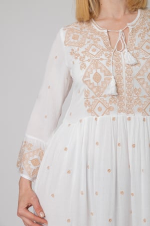 Rochie traditionala alba cu motiv geometric crem Virginia 01 [1]