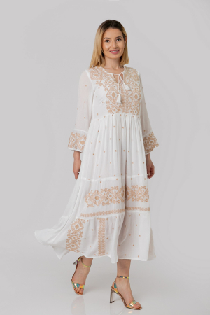 Rochie traditionala alba cu motiv geometric crem Virginia 01 [3]
