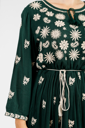 Rochie traditionala maxi verde cu motiv floral auriu Ilona 02 [1]