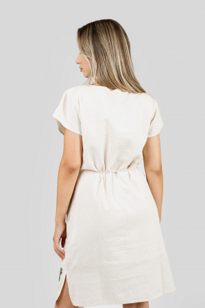 Rochie traditionala midi crem cu motiv floral rosu Larisa 01 [3]