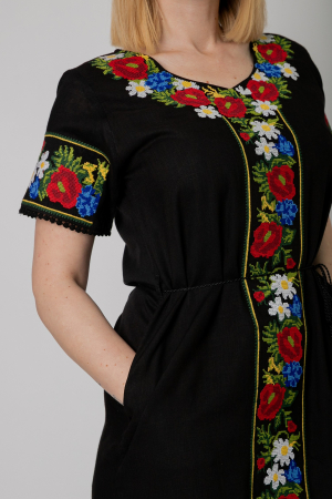 Rochie traditionala midi neagra cu motiv floral multicolor Ruxandra [1]