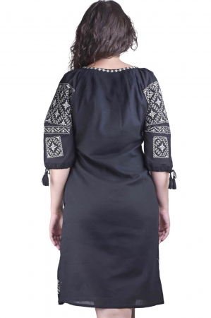 Rochie traditionala midi neagra cu motiv geometric crem Tereza [2]