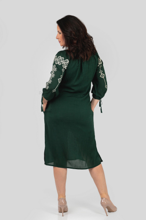Rochie traditionala midi verde cu motiv geometric gri Ecaterina 02 [2]