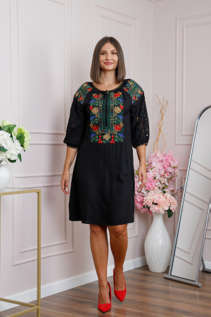 Rochie traditionala neagra cu motiv floral multicolor Simona 04 [2]
