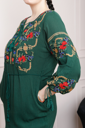 Rochie traditionala verde cu motiv floral multicolor Afrodita 02 [1]