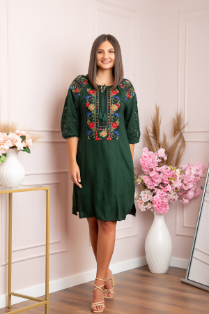 Rochie traditionala verde cu motiv floral multicolor Simona 05 [3]