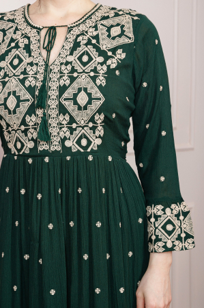 Rochie traditionala verde cu motiv geometric crem Virginia 04 [1]