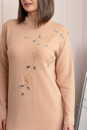 Rochie tricotata crem Katherine cu flori in relief si paiete argintii [1]