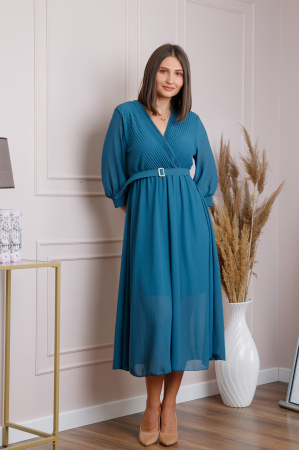 Rochie turcoaz cu bust petrecut si curea in talie [3]