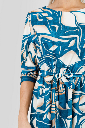 Rochie office turcoaz cu imprimeuri crem si maneci trei sferturi [1]